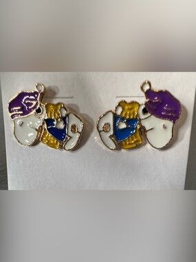 Snoopy sleepy Playful Purple & White Enamel Dog Charm Earrings with Blue Accent